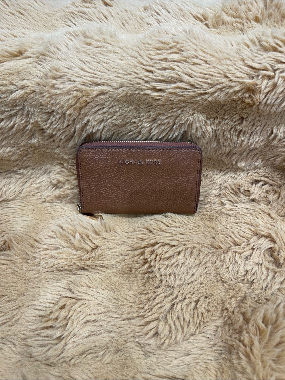Michael Kors Cognac Pebbled Leather Zip Wallet